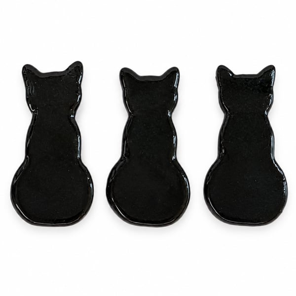 Pack of 3 larger black cats made with Bullseye 90coe glass, halloween