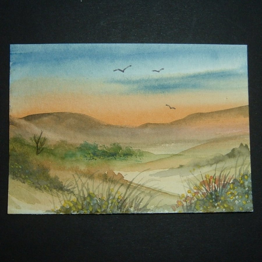 Art painting aceo SFA original paintings sunset landscape 