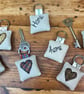 Keyring, Home & heart keyring, New home, Embroidered linen & lavender - Image 4