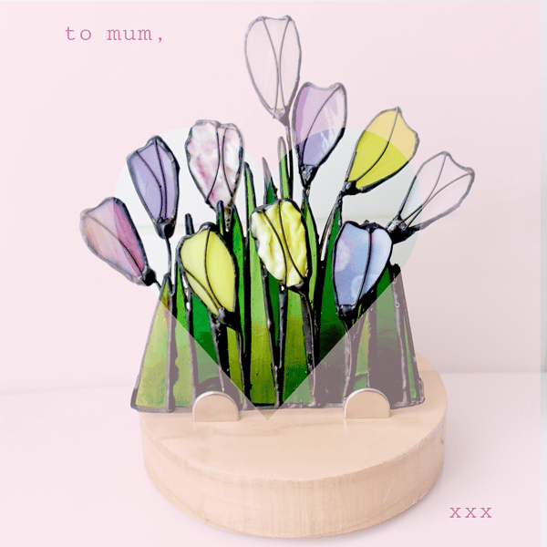 Stained Glass Suncatcher Tea Light Holder - Crocus Flowers