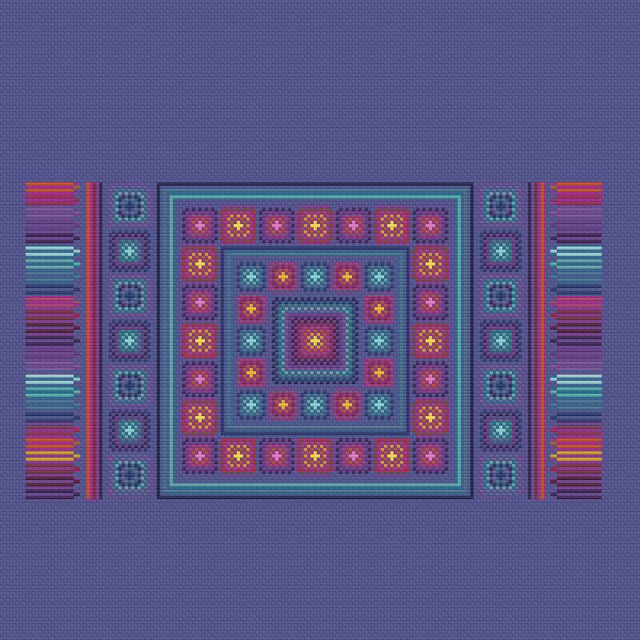 005 Afghan crochet granny squares blanket-rug in a cross stitch sampler 