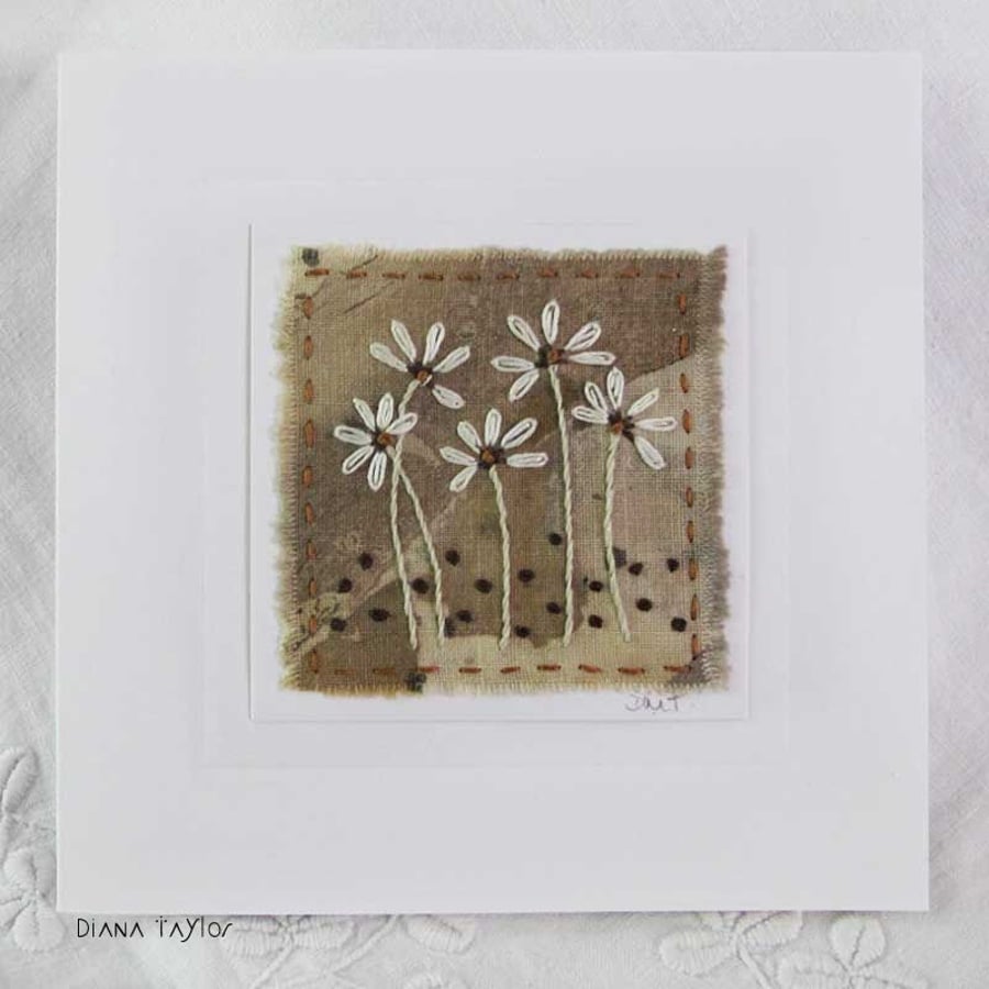 ECO PRINT HAND EMBROIDERED CARD DAISIES