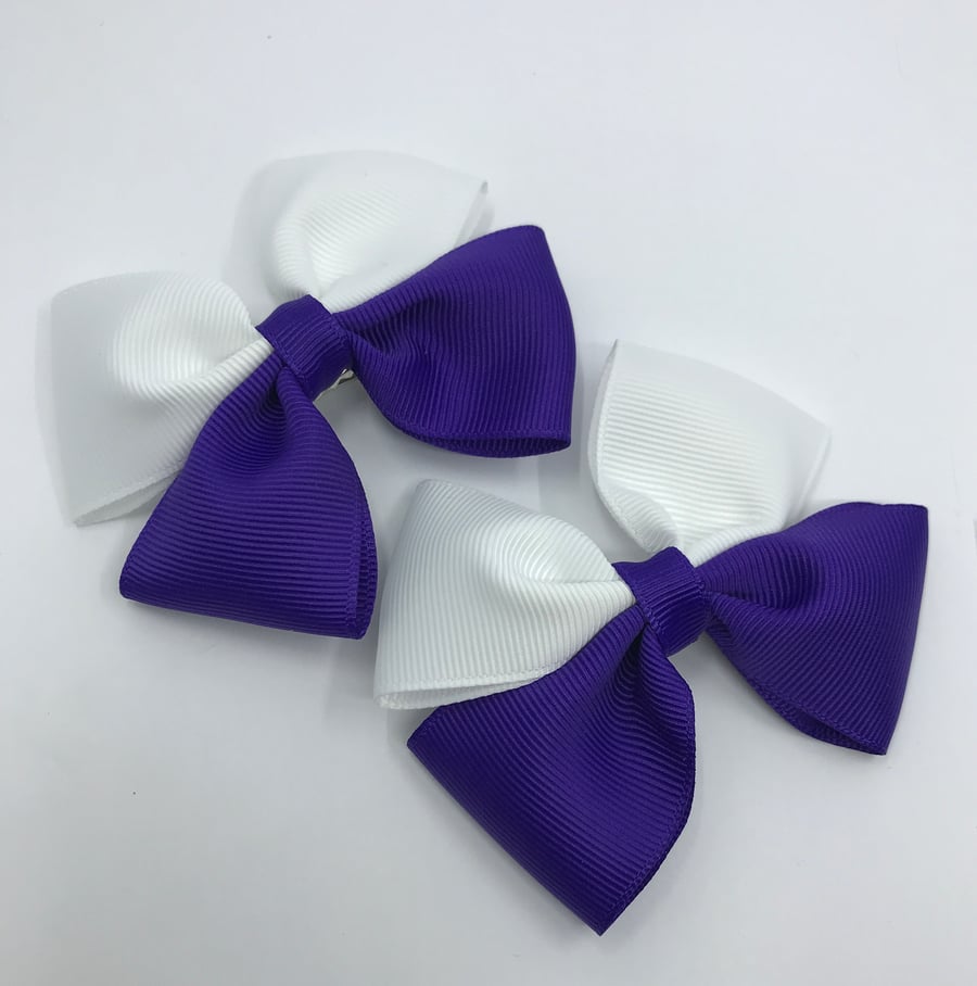 Purple and White Two Tone Double with Bows on Clips (pair)