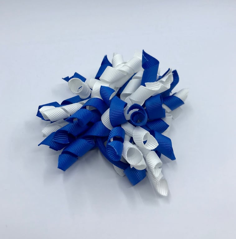 3 inch Royal Blue and White Curly Corkers on Elastics (pair)
