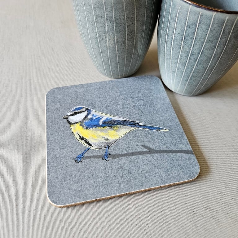 Blue-tit coaster, melamine, cork backed