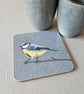 Blue-tit coaster, melamine, cork backed - Image 1