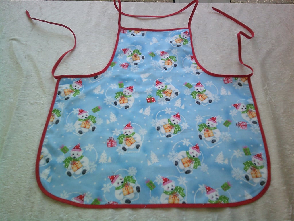 Polar Bears in Bobble Hats with Parcels Baby Christmas Apron