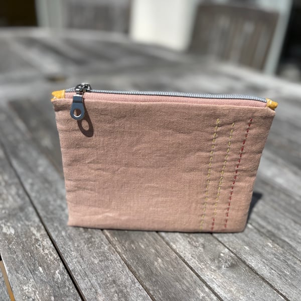 Purse with hand stitched detail, great makeup or cosmetic bag or pouch