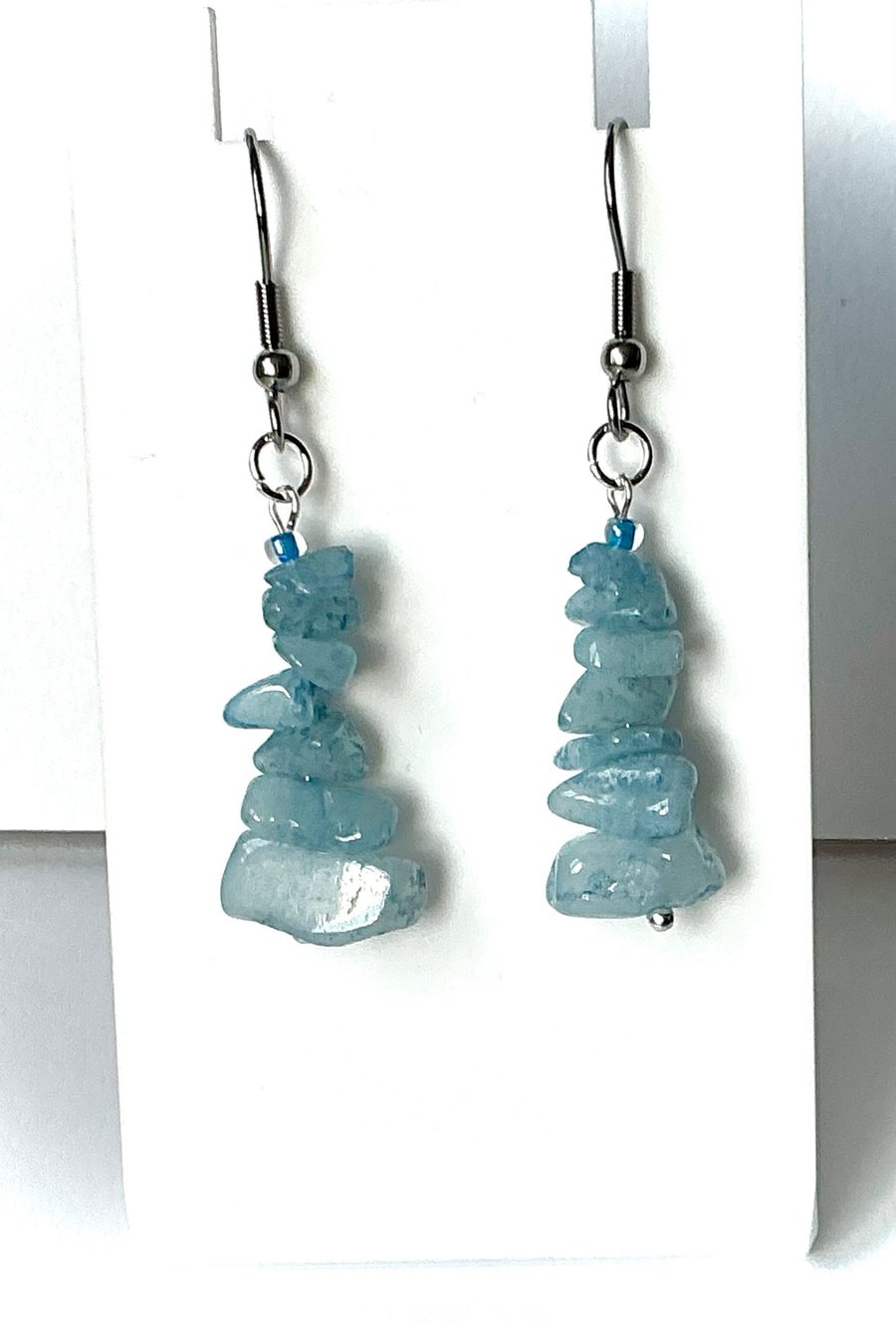Aquamarine Chip Drop Earrings