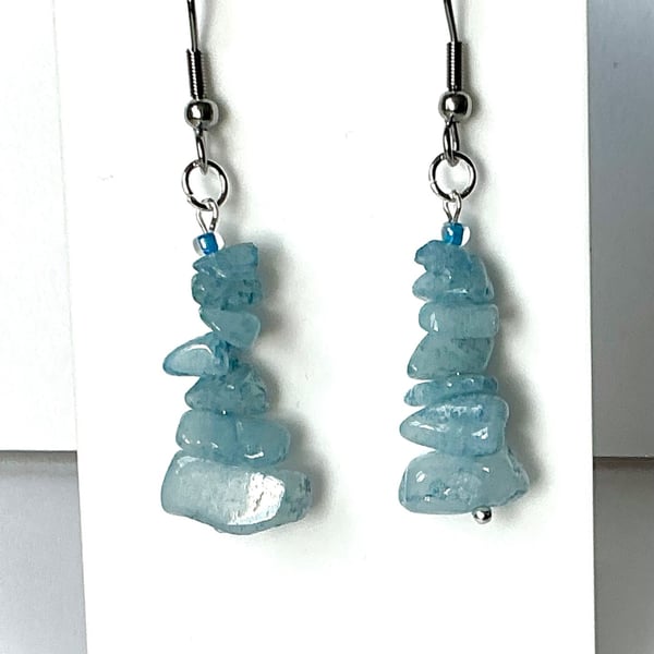 Aquamarine Chip Drop Earrings