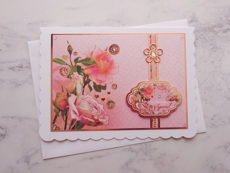 For Someone Special Vintage Rose Gold Flowers 3D Luxury Handmade Card