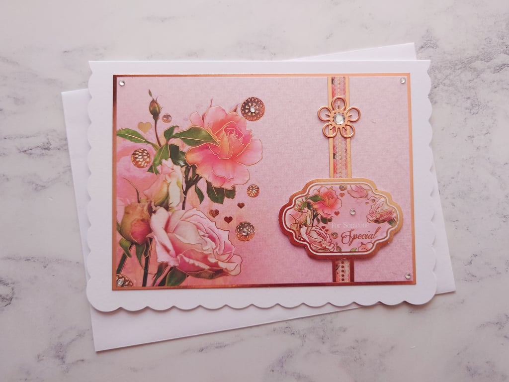 For Someone Special Vintage Rose Gold Flowers 3D Luxury Handmade Card