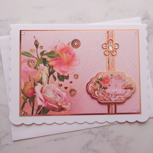 For Someone Special Vintage Rose Gold Flowers 3D Luxury Handmade Card