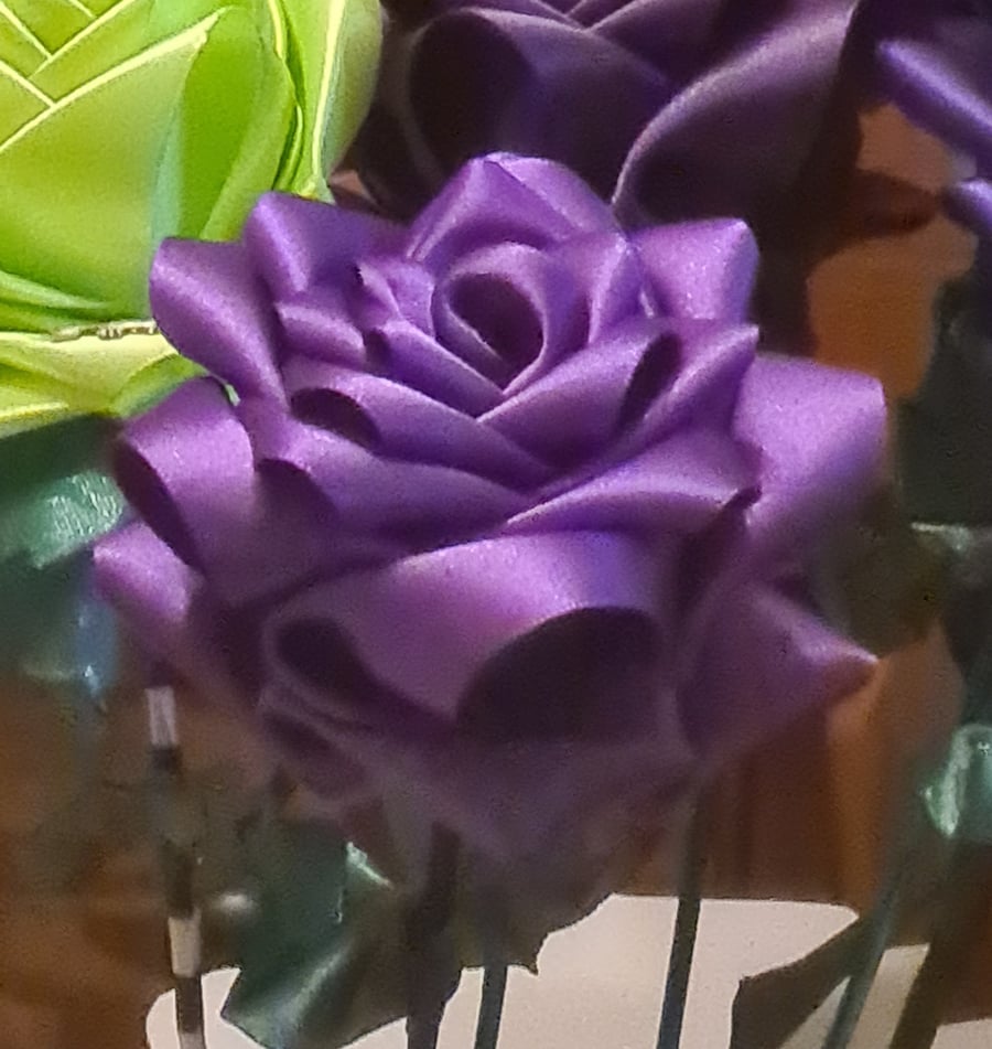 Gorgeous Handmade Purple 19 Ribbon Rose 