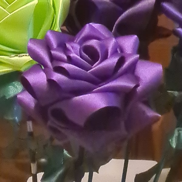 Gorgeous Handmade Purple 19 Ribbon Rose 