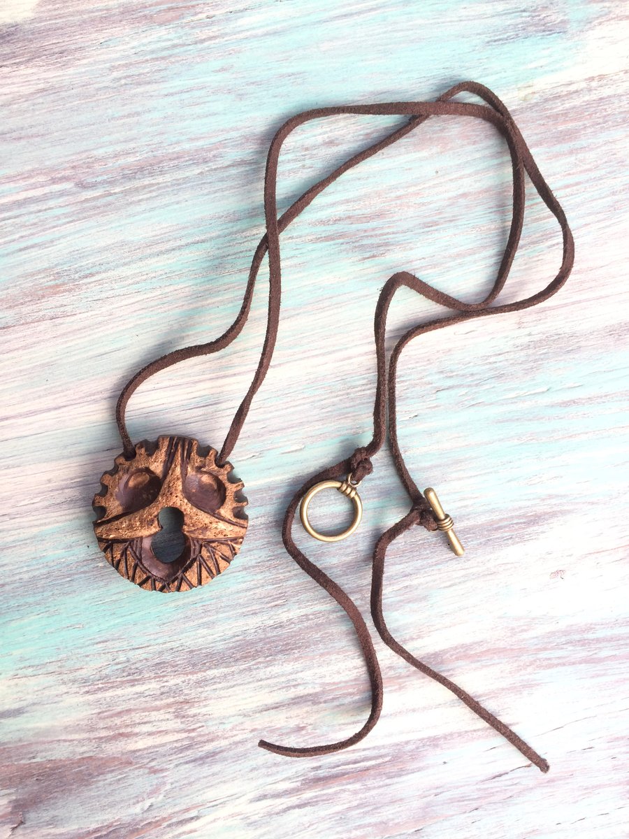 Adorable small face shaped handmade coconut necklace pendant