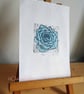 Blue Rose Art Original Print Collagraph Printmaking Floral - Image 5
