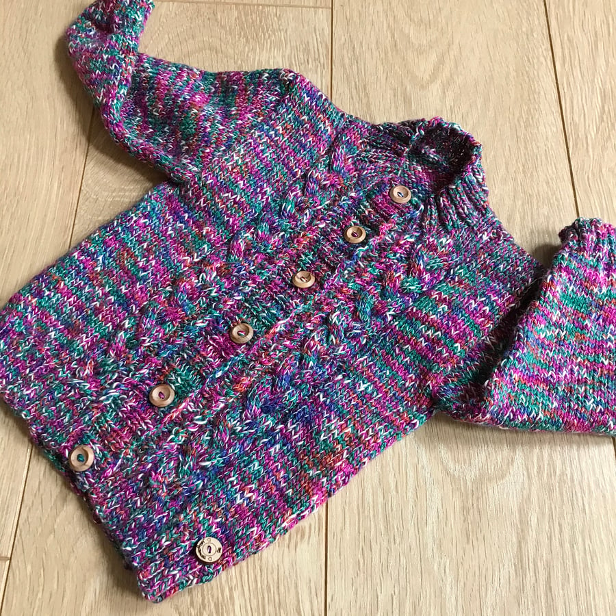 Hand knitted girl's cardigan to fit 1 - 2 years 