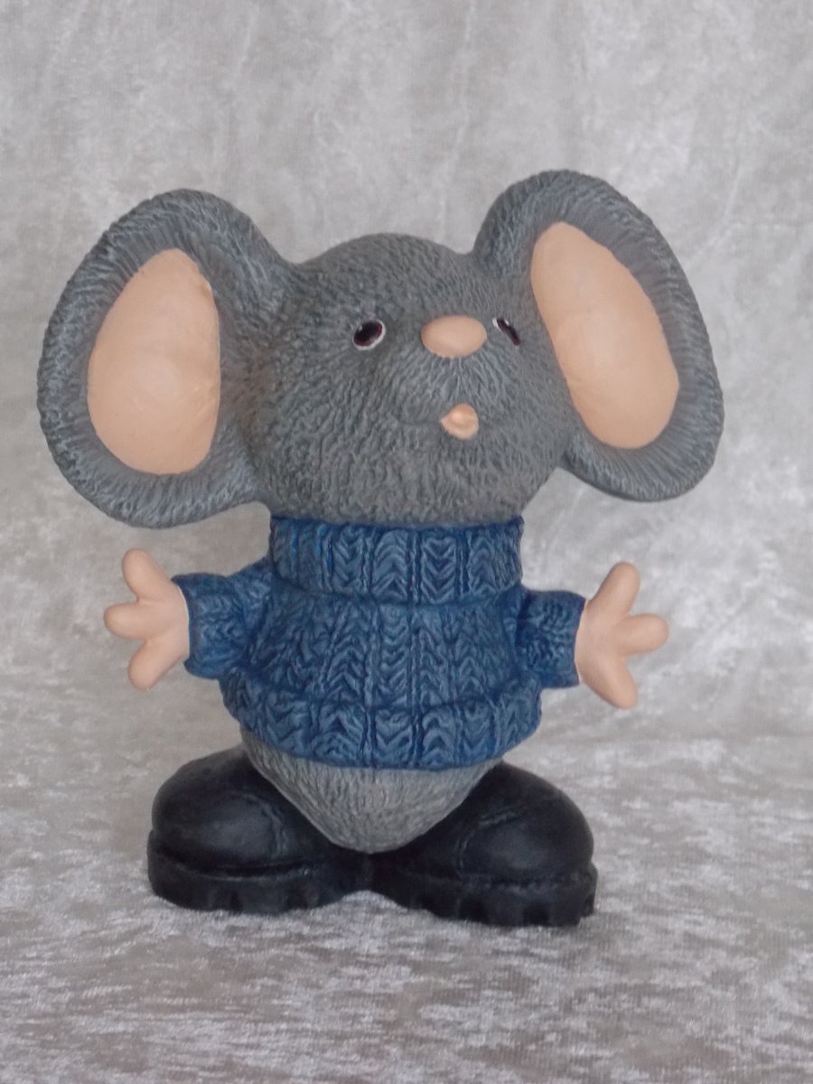Ceramic Hand Painted Cute Boy Mouse Figurine In A Blue Jumper Animal Ornament.