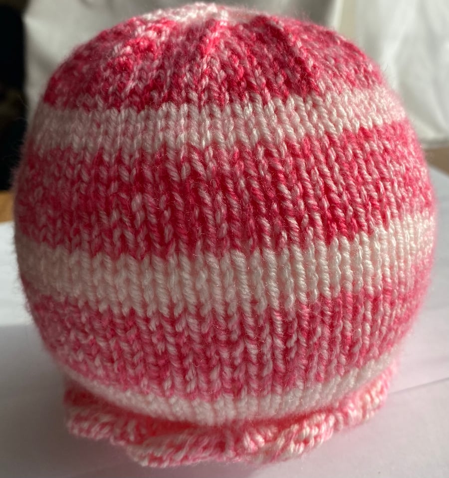 Pretty in pink frilled  knitted baby hat