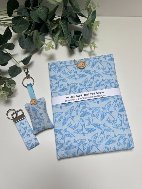 GIFT SET: Padded iPad Mini Sleeve Cover, Lavender Filled Key Ring & Key Fob