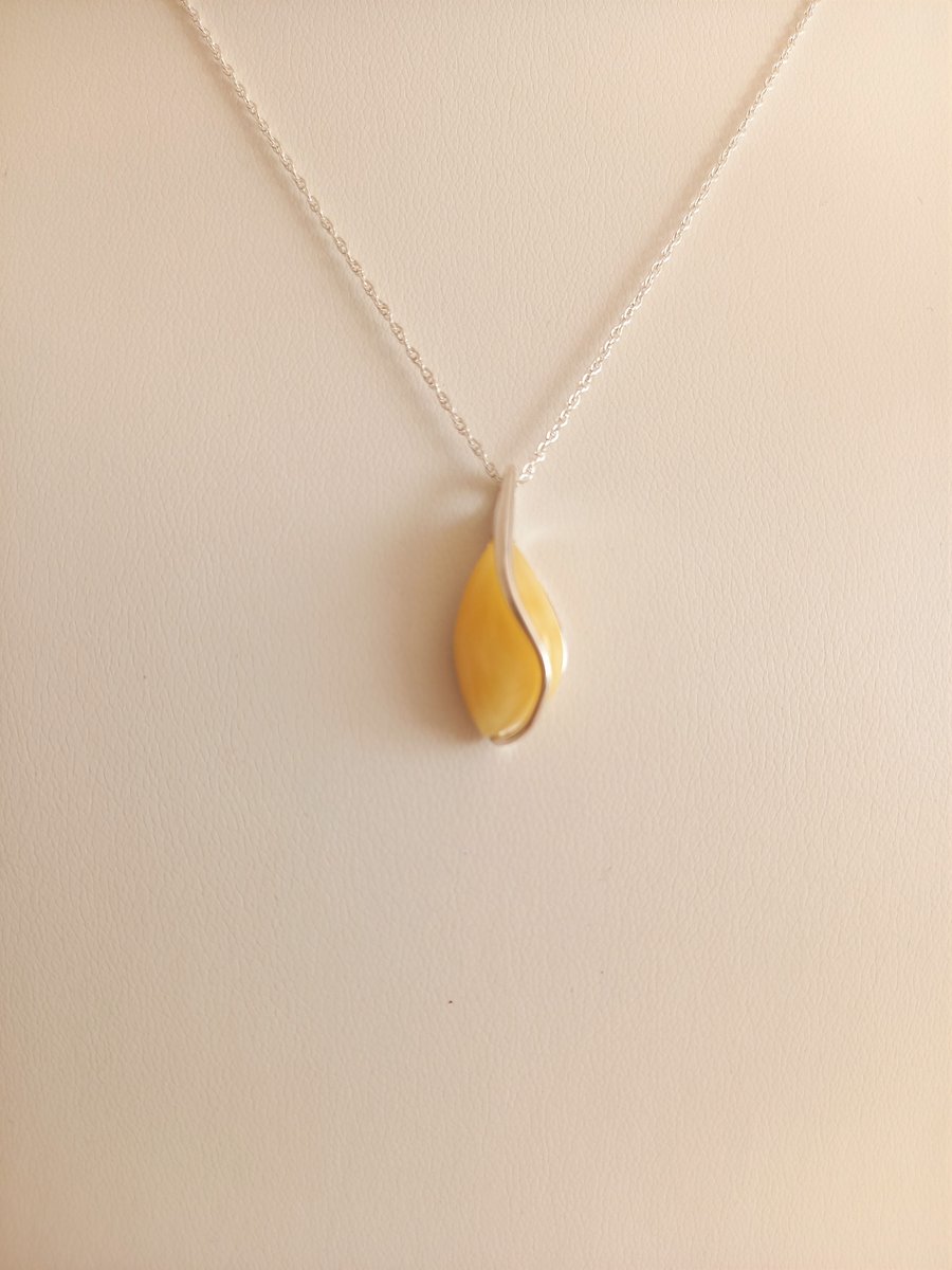 Amber White Drop Necklace. Bespoke, Sterling Silver, Gift for Her