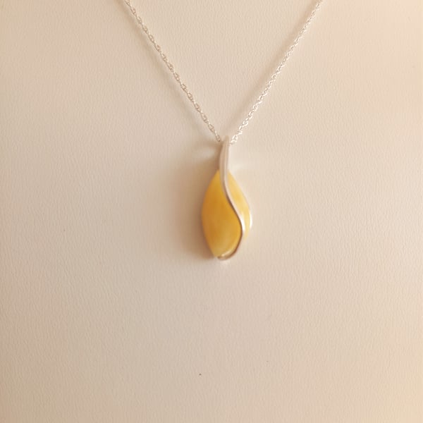 Amber White Drop Necklace. Bespoke, Sterling Silver, Gift for Her