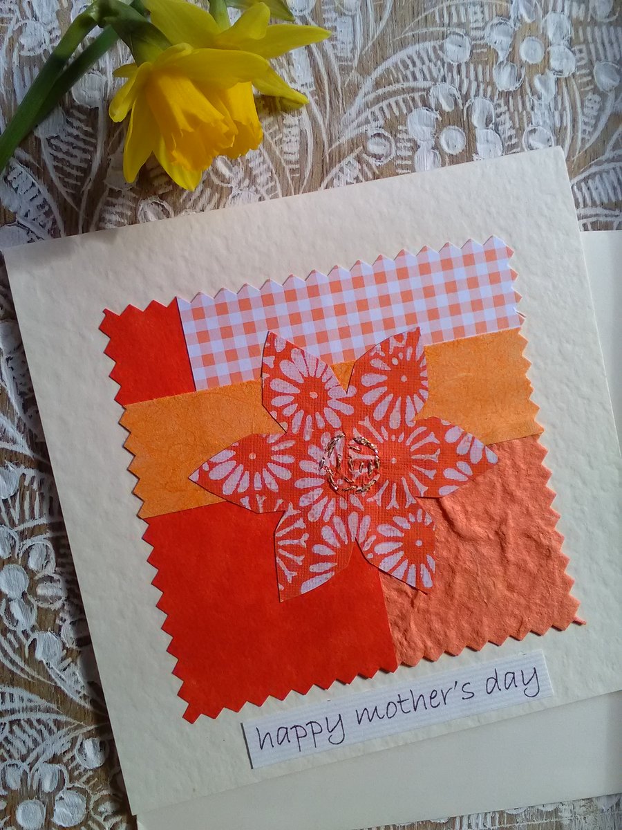 Mother's Day Card handmade papers-orange flower
