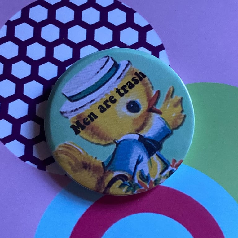 Feminist Vintage mash-up pin badge - Men Are Trash