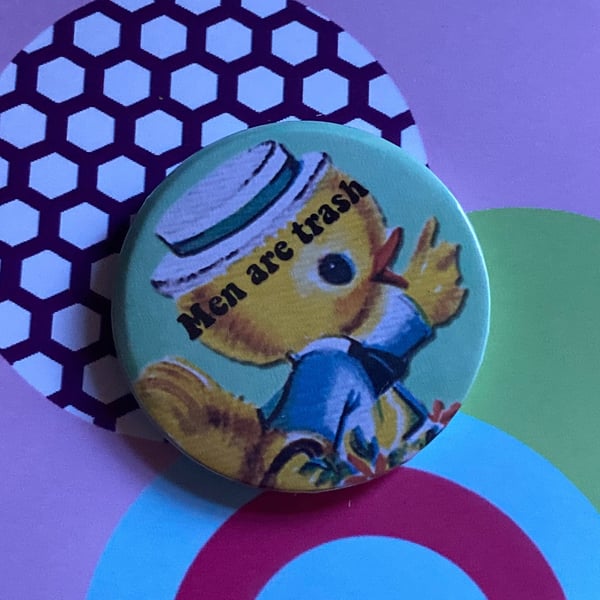 Feminist Vintage mash-up pin badge - Men Are Trash