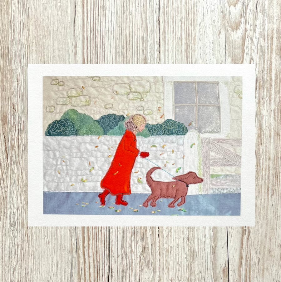 Walking the dog print - doggy art