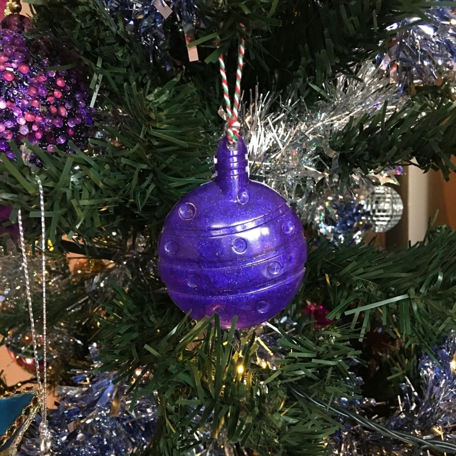 Purple flat bauble shimmer resin large Christmas tree decoration