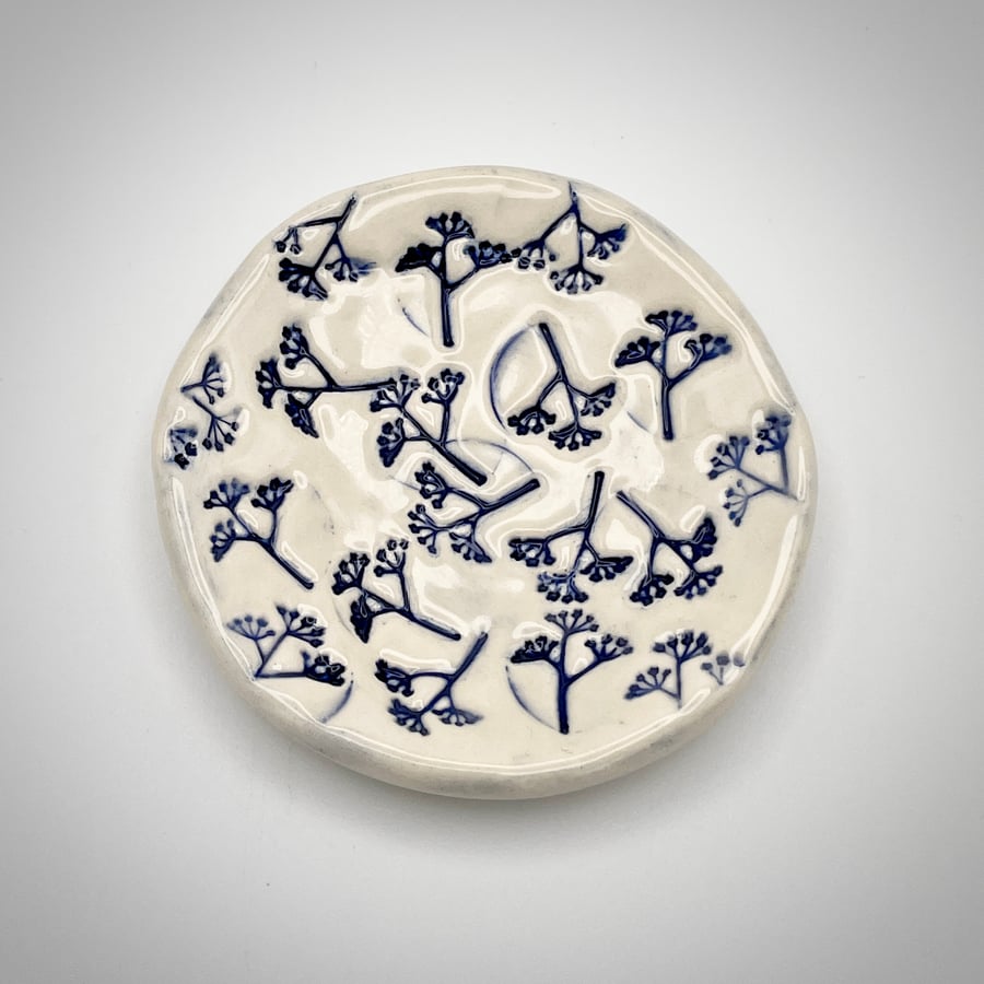 NEW! Ceramic Trinket dish with blue cow parsley design