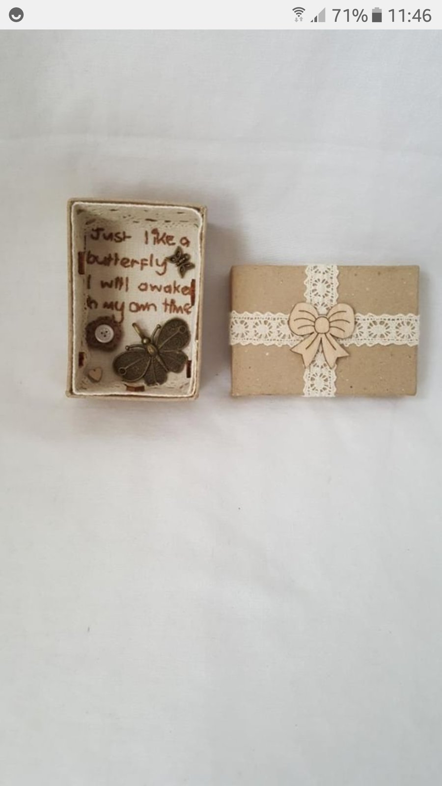 small miniature art diorama with a message 'just like a butterfly'