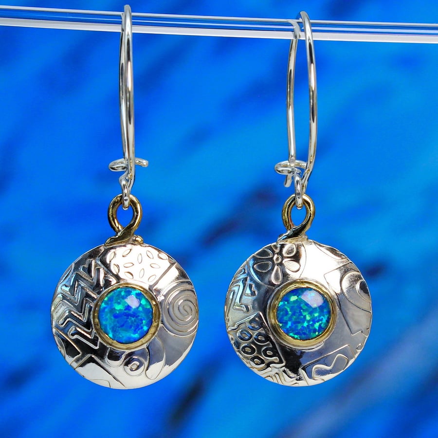 Round contemporary handmade opal earrings drop earrings choice of stones sml