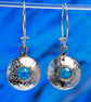 Round contemporary handmade opal earrings, drop earrings, choice of stones, sml. - Image 1