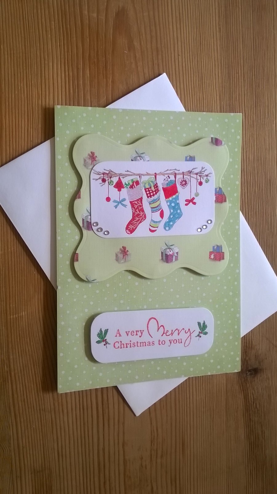 Christmas Stockings Card in pale green