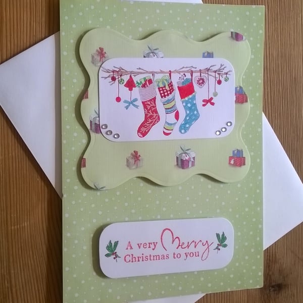 Christmas Stockings Card in pale green