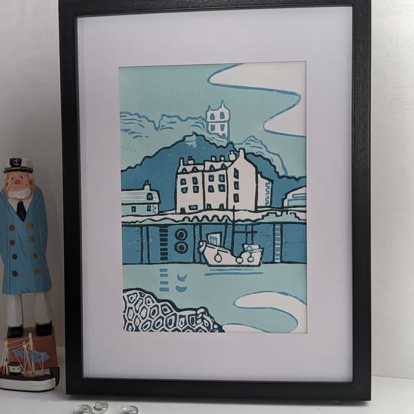 Handmade Linocut Print 'Tobermory'  linoprint home & living wall decor gift