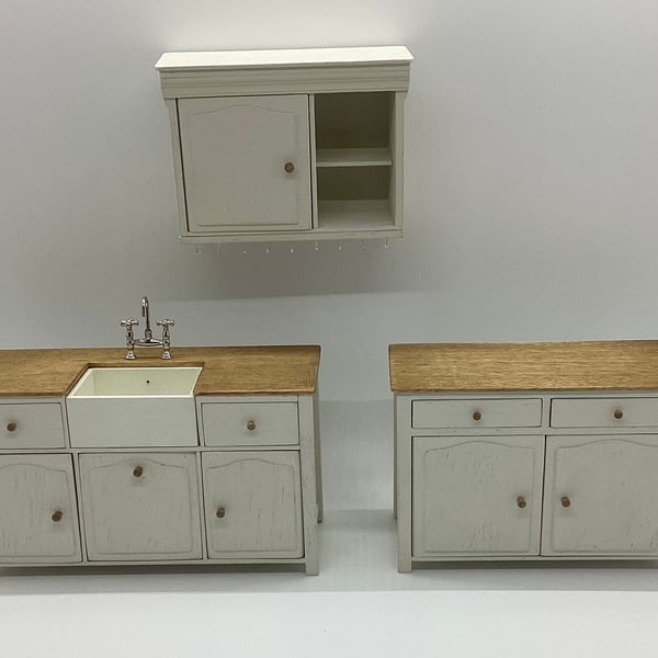 Dolls house kitchen set sink unit cupboards 1:12 scale handmade