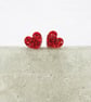 Red glitter small heart studs, Hypoallergenic titanium posts - Image 4