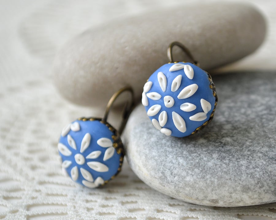 Blue and White Polymer Clay Earrings