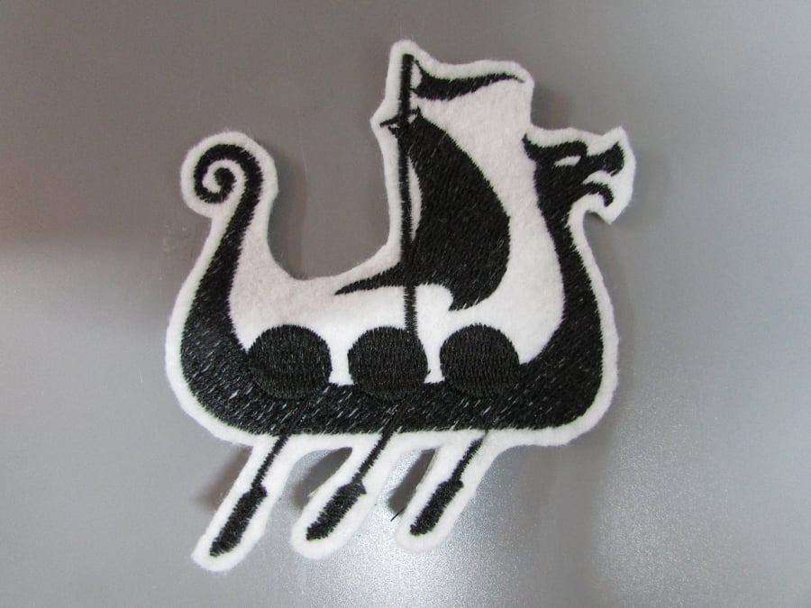 Viking Ship Embroidered Sew on Applique Patch