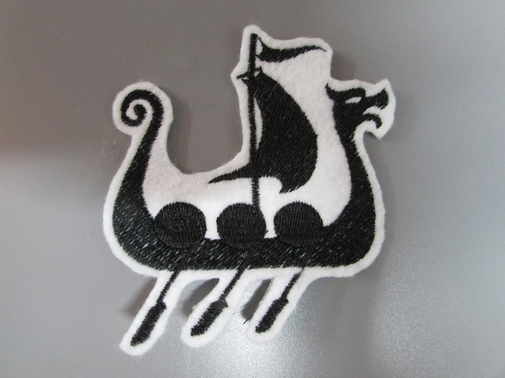 Viking Ship Embroidered Sew on Applique Patch