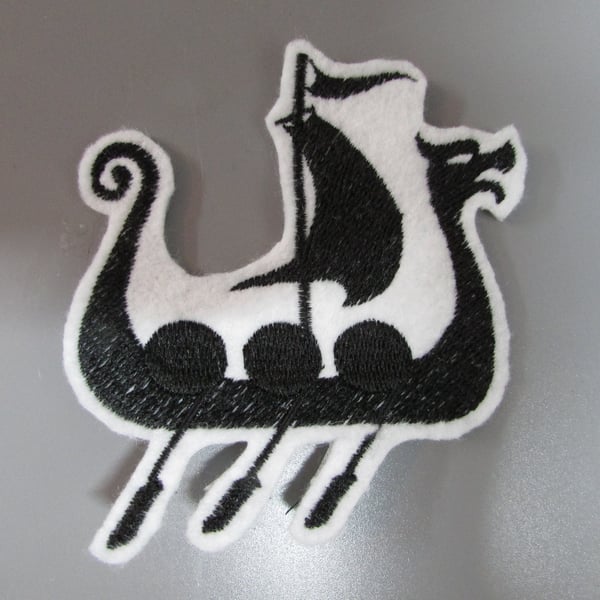 Viking Ship Embroidered Sew on Applique Patch