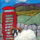 Yorkshire Dales Scene - Red Telephone Box and Sheep Needle felt picture