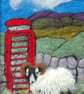 Yorkshire Dales Scene - Red Telephone Box and Sheep Needle felt picture
