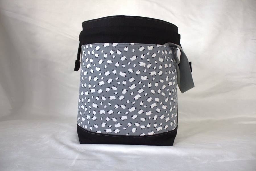 Large Cotton Canvas Drawstring Project Bag Grey Sheep