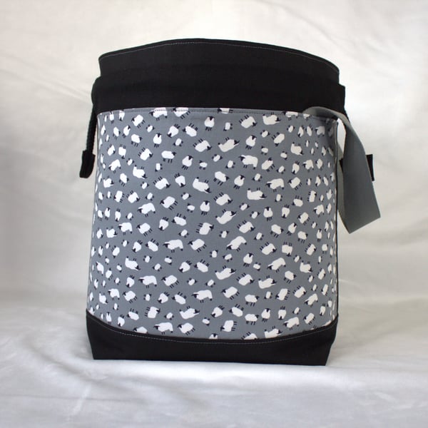 Large Cotton Canvas Drawstring Project Bag Grey Sheep