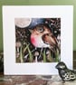 Mounted Print from my Original Whimsical Moon Gazing Bird Watercolour Painting 